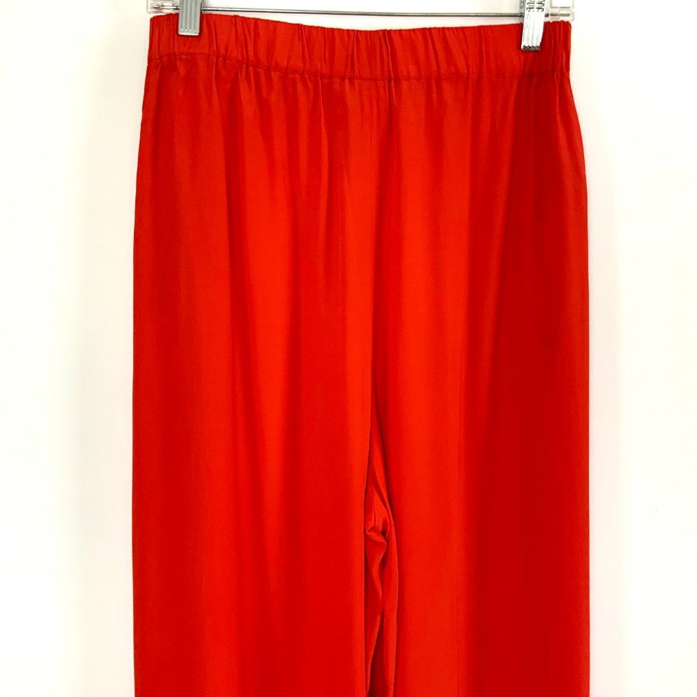 Les Copains Italy Scarlet Red Wide Leg Silk Palazzo Pants Size 8 - Picture 6 of 16